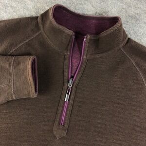 Tommy Bahama Men's XL Brown Quarter Zip Fleece Pullover Sweater
